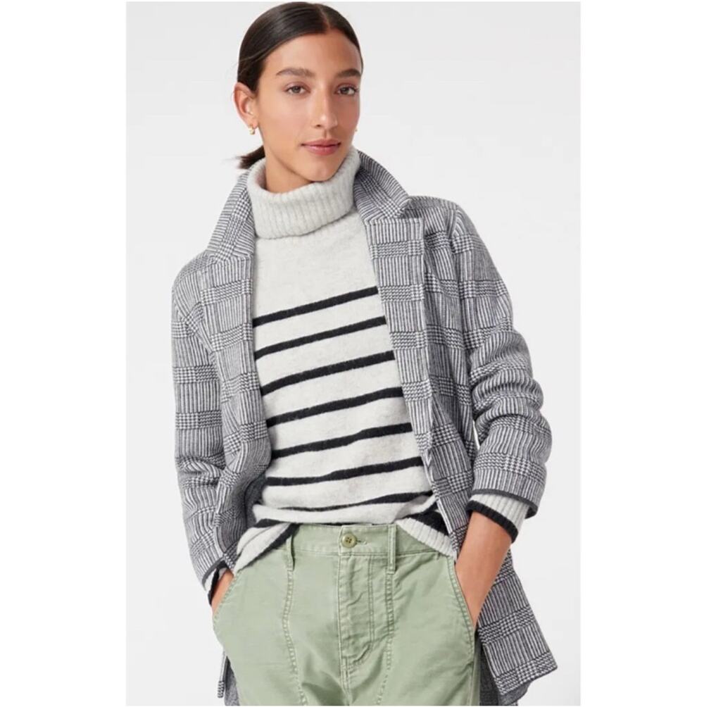 J.Crew Sweater Blazer Womens XS Gray Sophie Open Front Cardigan Glen Plaid Wool
